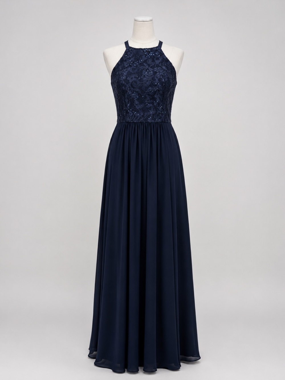 Morgan & Co Navy Lace Sequin Halter Maxi Gown Prom Evening Formal Dress Junior 7